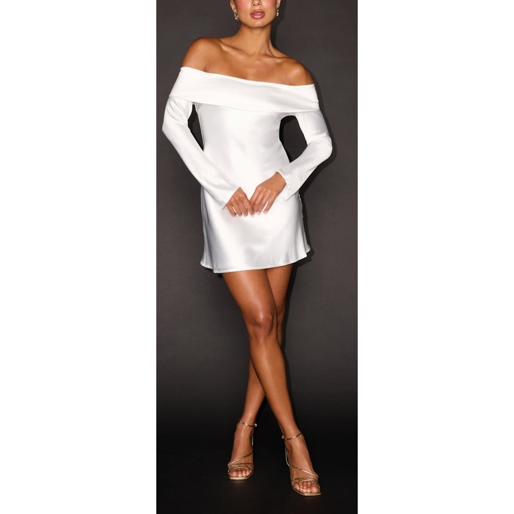 NWT Lulus Luxurious Vision White Satin Off-the-Shoulder Mini Dress Sz XXL